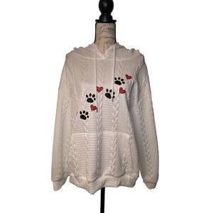 Unbranded XL Faux Knit Paw Print & Hearts Hoodie